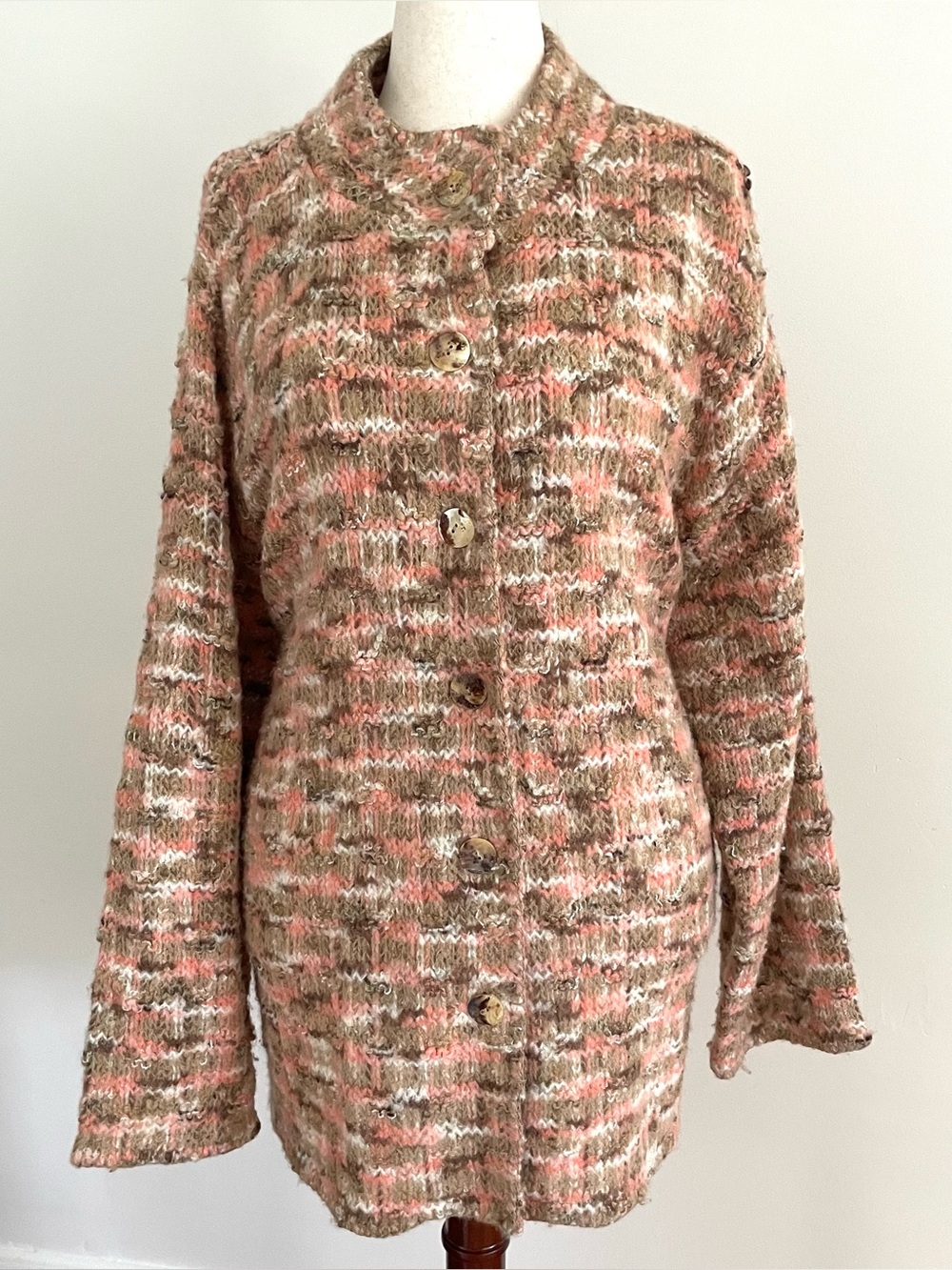 VTG J.H. Collectibles Wool Blend Marled Cardigan Sweater Pink Brown 3X